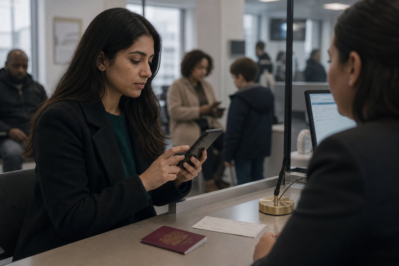 Resident adding a digital identity credential at a civic service counter.