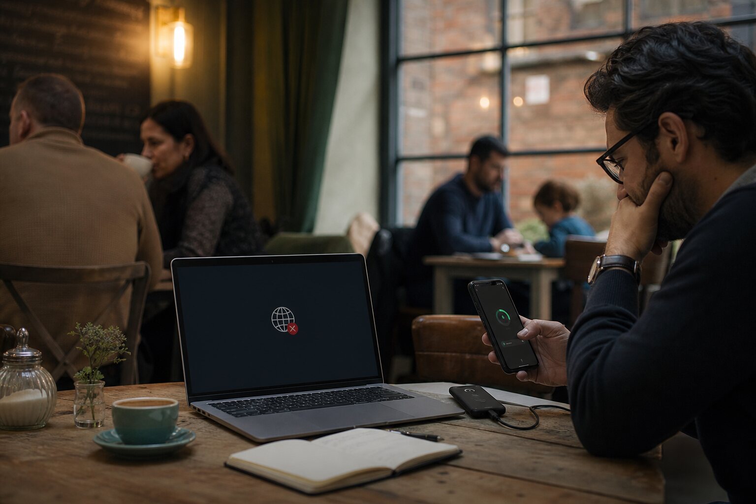 Remote worker facing a blocked VPN connection while checking an alternative route.