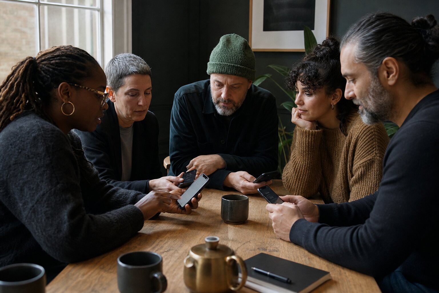 Community group comparing messaging privacy controls on several phones.