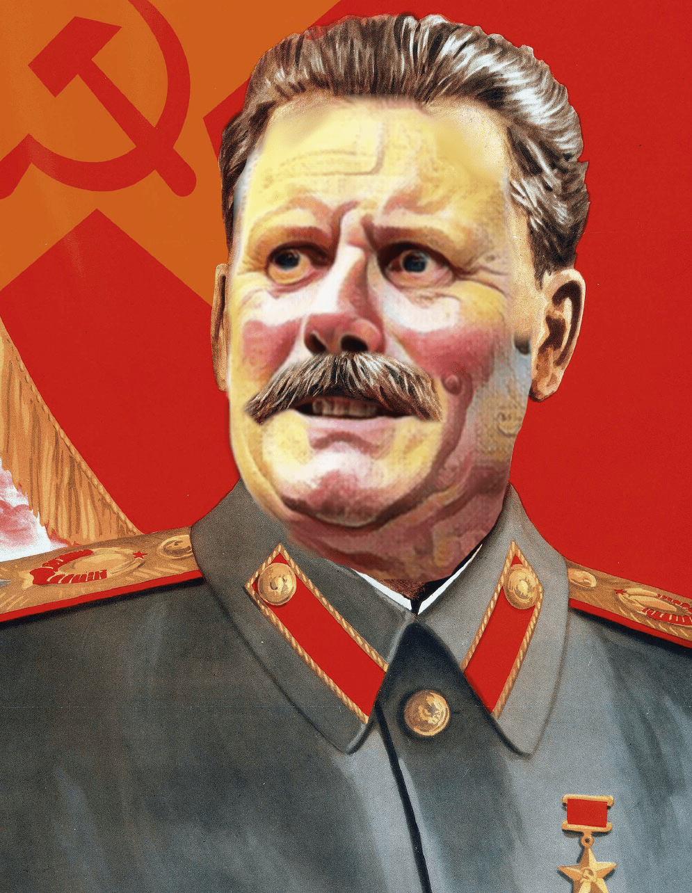 Satirical portrait of Keir Starmer styled as Joseph Stalin.